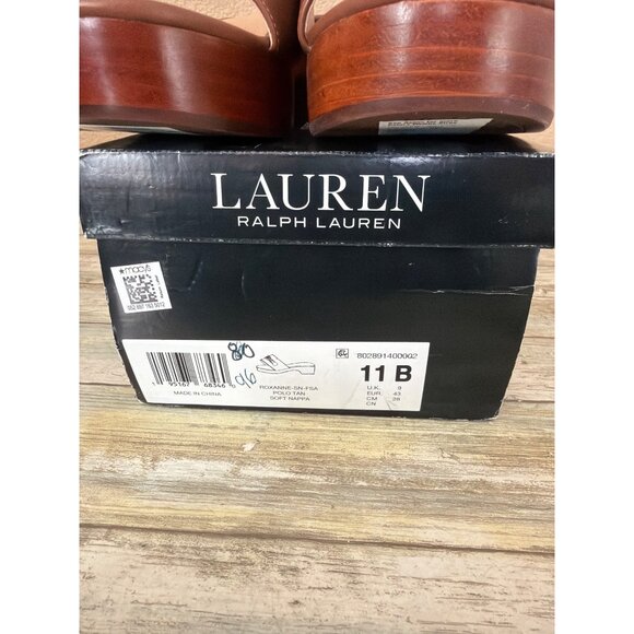 Lauren Ralph Lauren Roxanne Slide Sandals Polo Tan Leather Heel Size 11 NEW - Picture 3 of 15